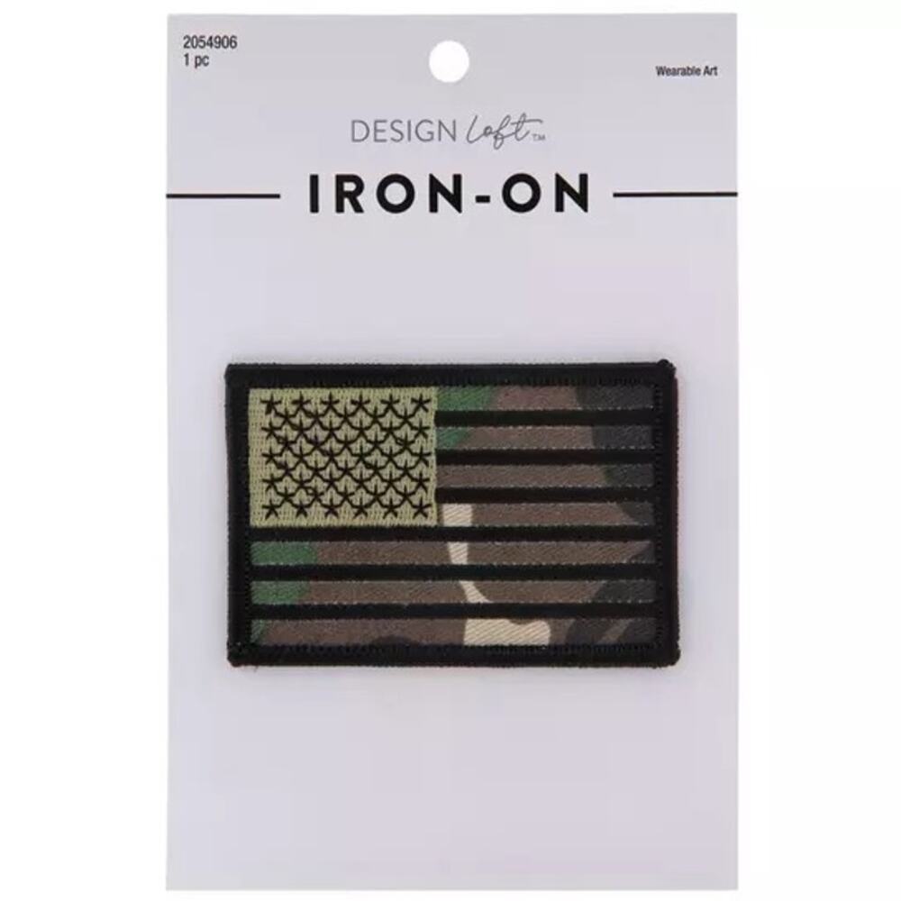 Camouflage American Flag Iron-On Patch by design loft camo flag